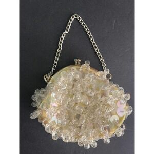 Vintage Made In Hong Kong Yellow Retro Cocktail Evening Beaded Coin Purse